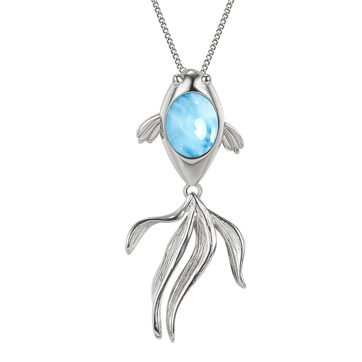 Hot Selling 925 Sterling Silver Natural Dominica Larimar Goldfish Pendant Necklace For Women Gift