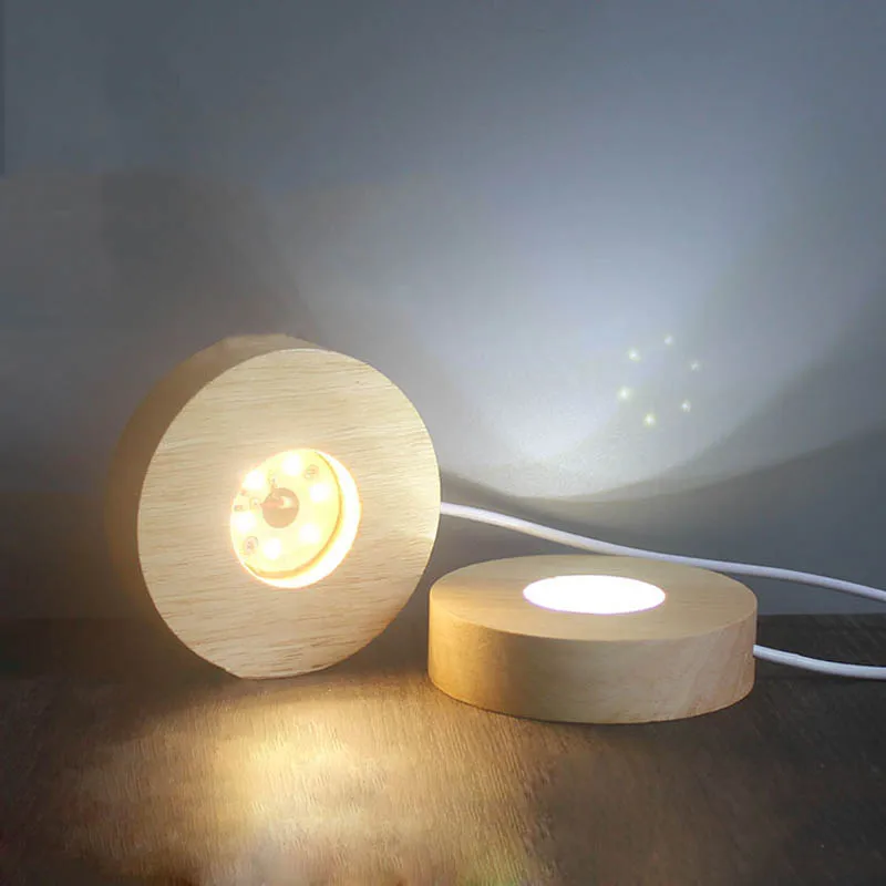 Base per lampada in legno 3D rotonda USB luce notturna calda supporto base display a LED per sfera sfera di cristallo accessori per illuminazione