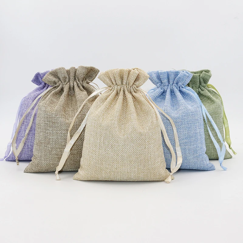 5Pcs/lot Linen Cotton Gift Bags Packing Jewelry Drawstring Pouch Cosmetic Wedding Candy Wrappling Reusable Sachet Print