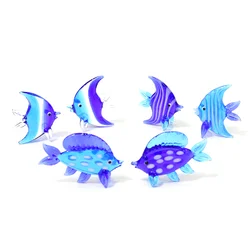 2Pcs Blue Murano Glass Sea Fish Mini Figurines Aquarium Decoration Craft Ornaments Accessories Cute Marine Animals Small Statues