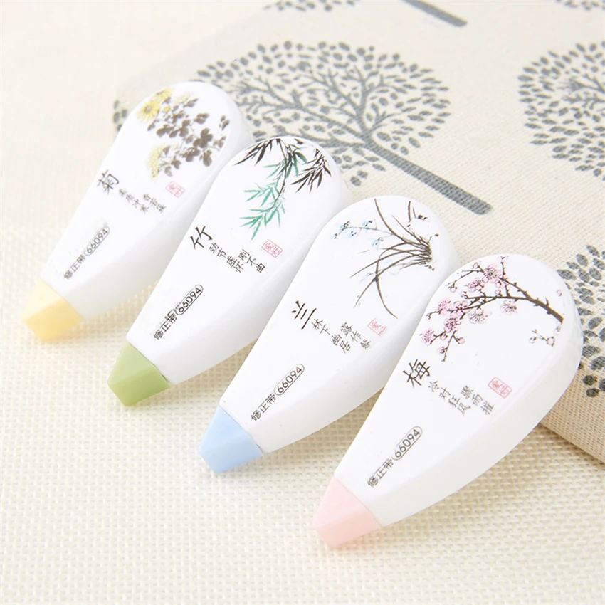 4Pcs/Set 1.8M Flowers Doll Bamboo Pattern Kids Students Portable Correction Tape, School Office Supplies Writing Correcting Tape