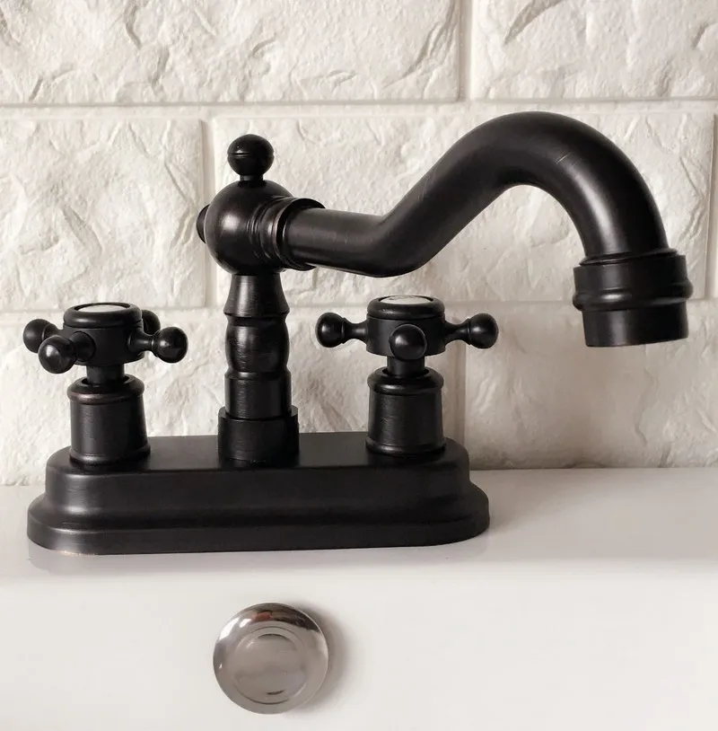 

Oil Rubbed Bronze Bathroom Basin Faucet Two Hole Vanity Vessel Sinks Mixer Tap Cold And Hot Water Tap zhg075