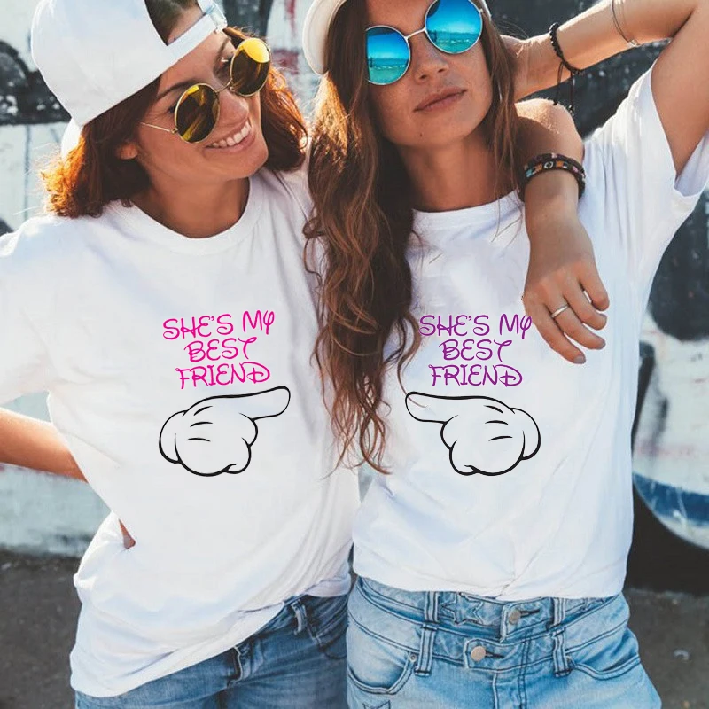 Best Friends Tshirt Women Funny French Fries Hamburger Print T Shirts 90s Cute Top Bff Sister White T-Shirt Femme Graphic Tees