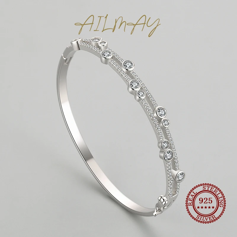Ailmay 100% 925 Sterling Silver Irregular Shape Luxury CZ Bracelets Sparkling For Women Wedding Engagement Fine Female Jewelry