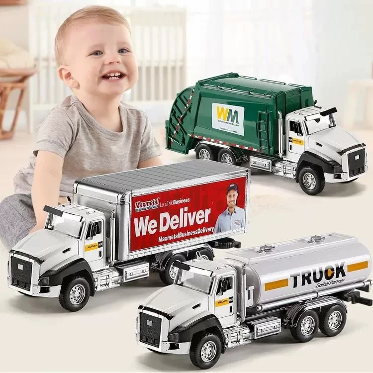 3Pcs/Set Alloy Pull Back Engineering Vehicle Set Simulation Cars Model Excavator Truck Trailer Children\'s Toys for Boy Xmas Gift