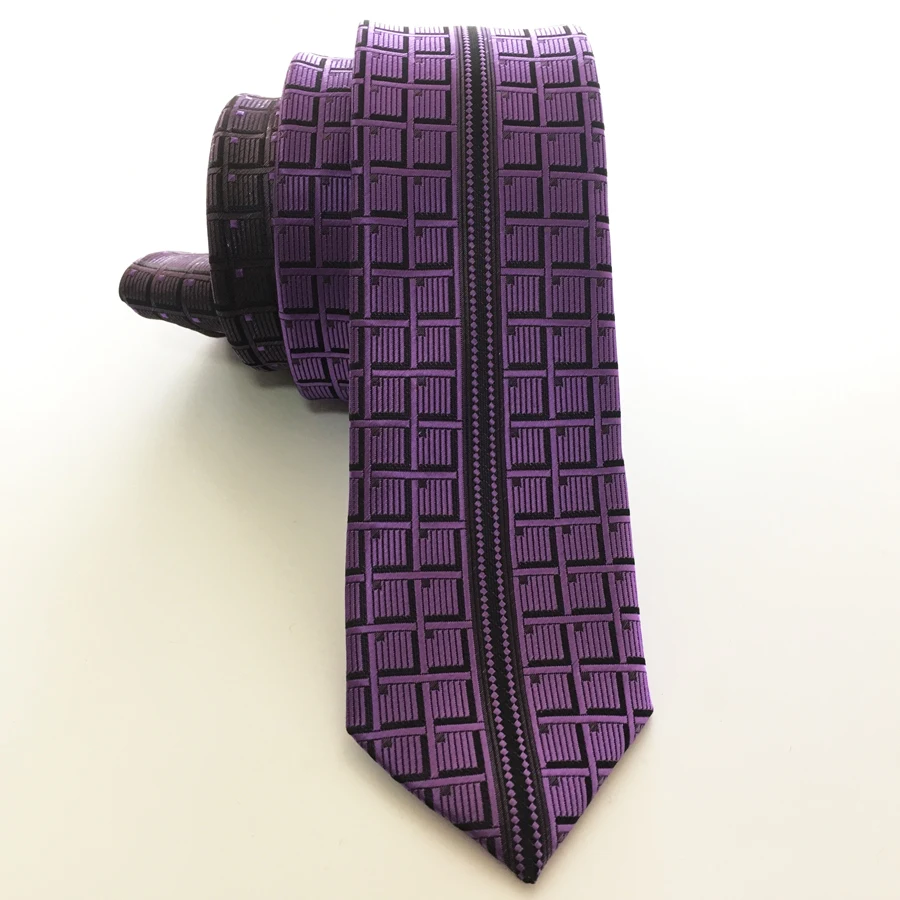 Designer Men\'s Ties Unique Panel Necktie Purple Unique Plaids Neck Tie for Men