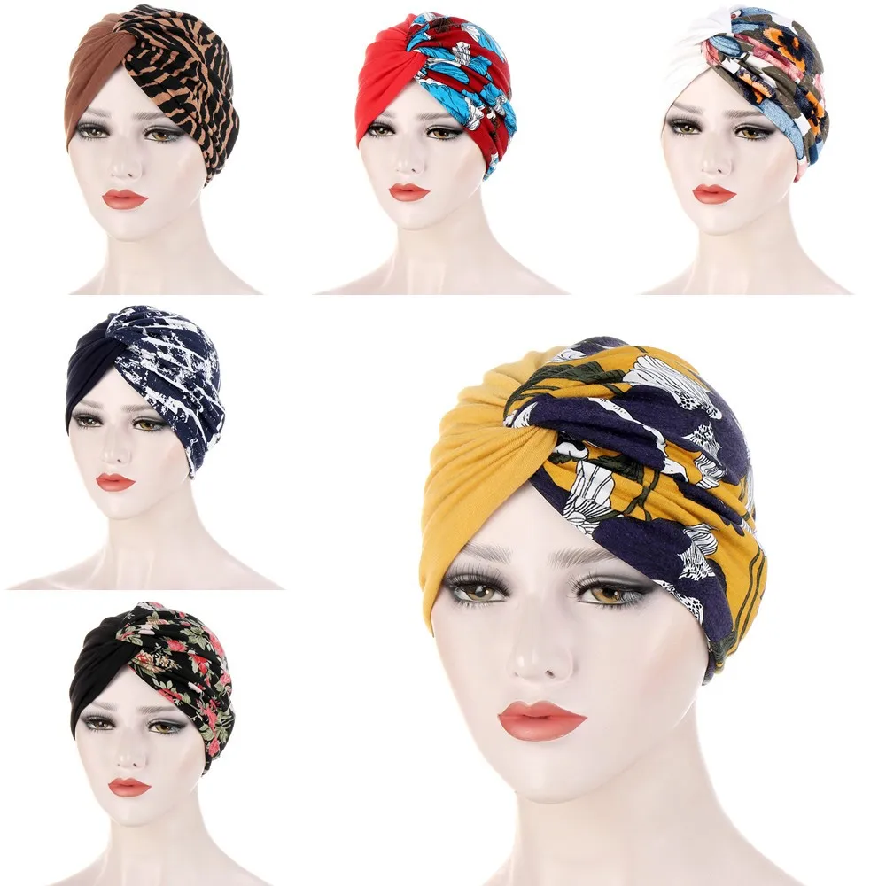 

Women Floral Knot Turban Hats Stretchy Headwear Mixed Color Hair Head Wrap Caps