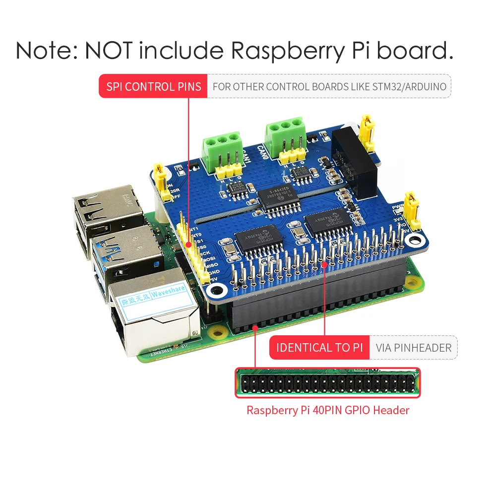 2-Channel CAN BUS Expansion Board for RPI Raspberry Pi Zero 2 W 3 4 Model B 3B 5 Extension Module HAT