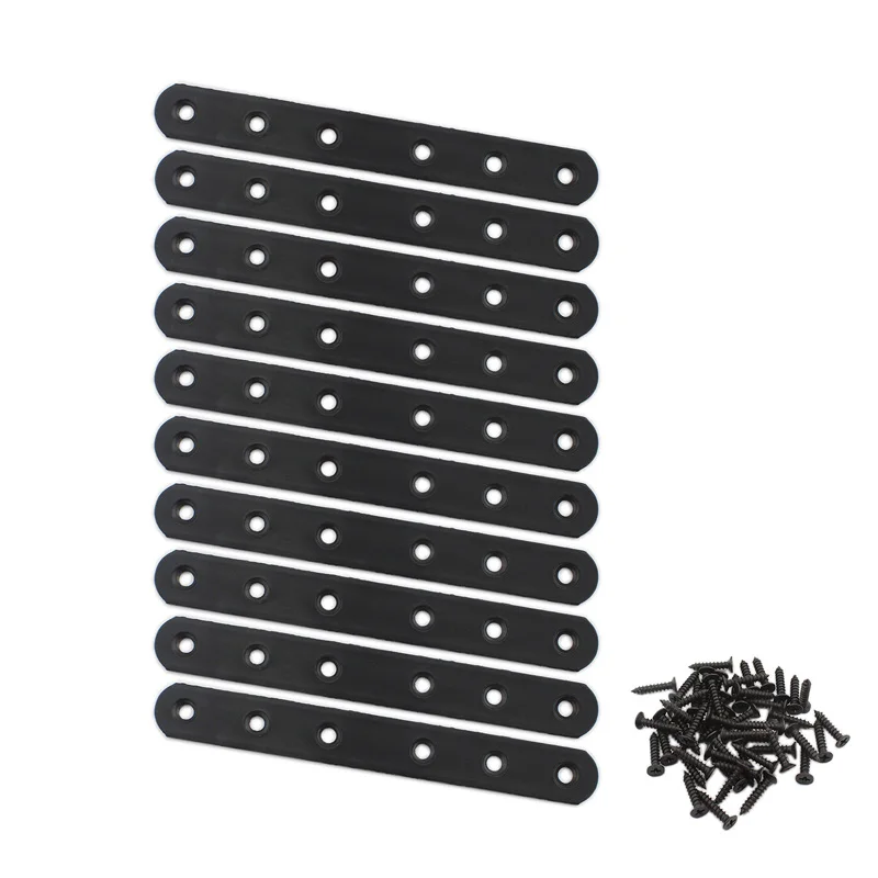 

10Pack Flat Mending Plate for Wood,Black Iron Flat Straight Brace Bracket Metal Repair Fixing Wood Brace Joining Plates 160x20mm