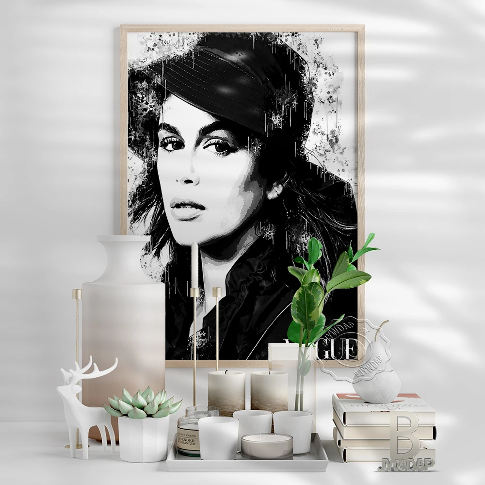 Kaia Gerber American Model Watercolour Poster, Elegant Goddess Black White Art Prints, Minimalism Nordic Style Home Wall Decor