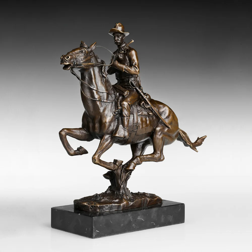 Bronze Sculpture Western Cowboy with Gun Statue Hot Casting Brass Vintage Art High Grade Home Decoration