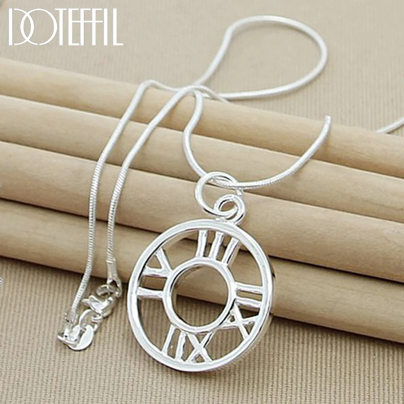 

DOTEFFIL 925 Sterling Silver Roman Numerals Round Circle Pendant Necklace 18-30 Inch Snake Chain For Woman Man Fashion Jewelry