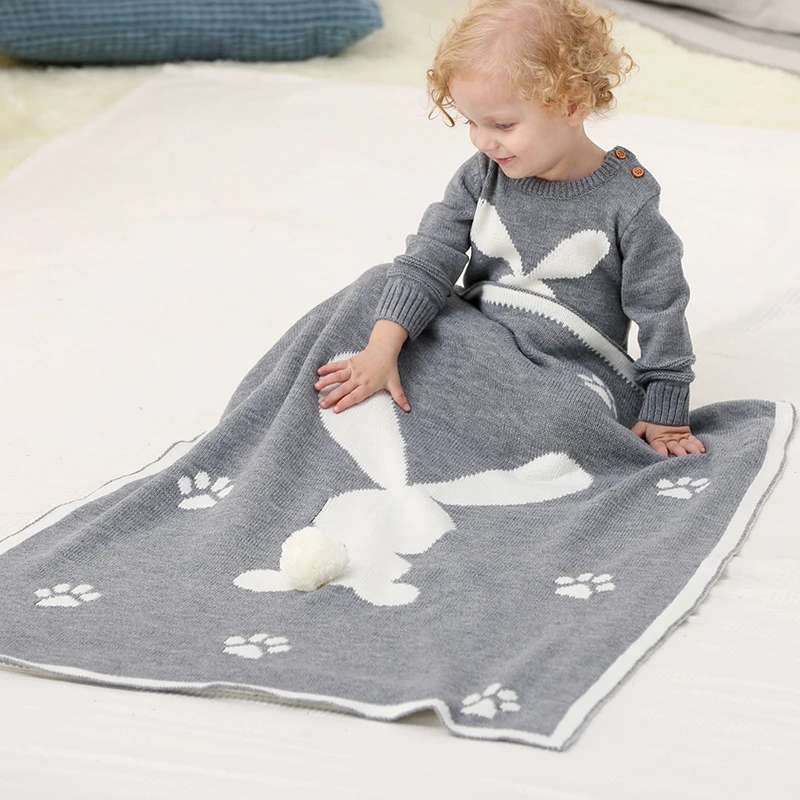 

Cute Rabbit Knitted Baby Blankets Newborn Bebe Swaddle Wrap Blanket Spring Summer Children Stroller Bedding