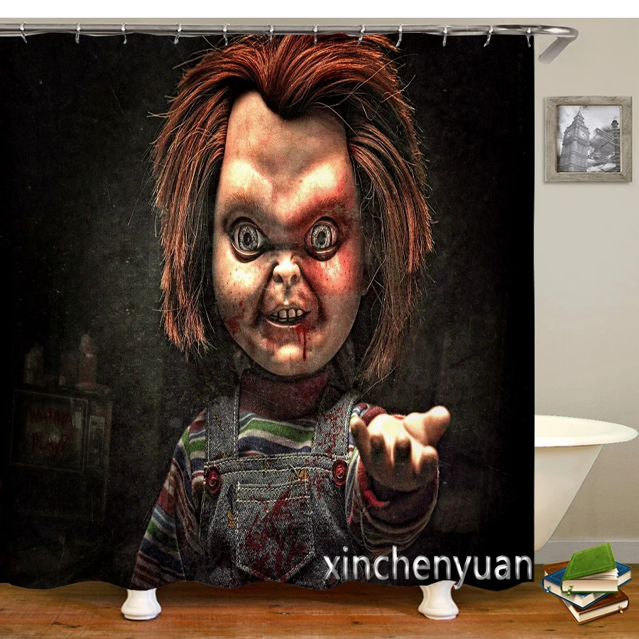 Horror Chucky Shower Curtains Waterproof Bathroom Curtain 3d Printed Fabric with Hooks Decoration Shower Curtain M10