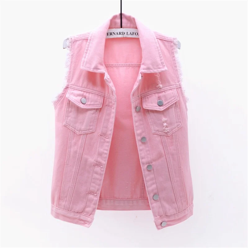 Autumn Women Plus size Denim Vest Sleeveless Waistcoat Students Casual Tops Jeans Jackets Red Pink Purple Yellow Blue White