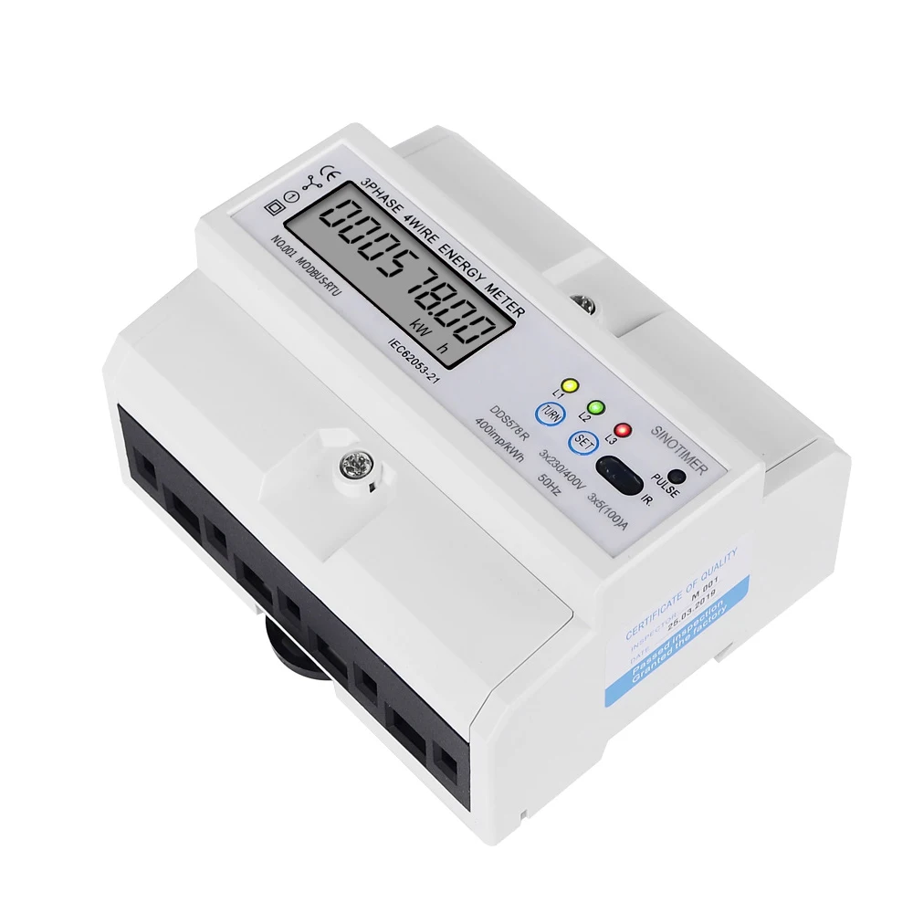 RS485 Modbus Rtu DIN Rail 3 Phase 4 Wire LCD Digital Wattmeter Electronic Power Consumption Energy Meter 5-100A 380V AC 50Hz