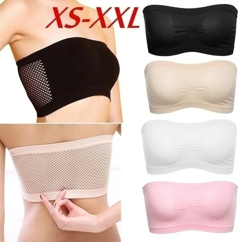 Fashion Women Chest Wraps Tube Tops Plus Size Seamless Strapless Soft Anti Expose High Elastic Mesh Wrapped Invisible Strapless image 2