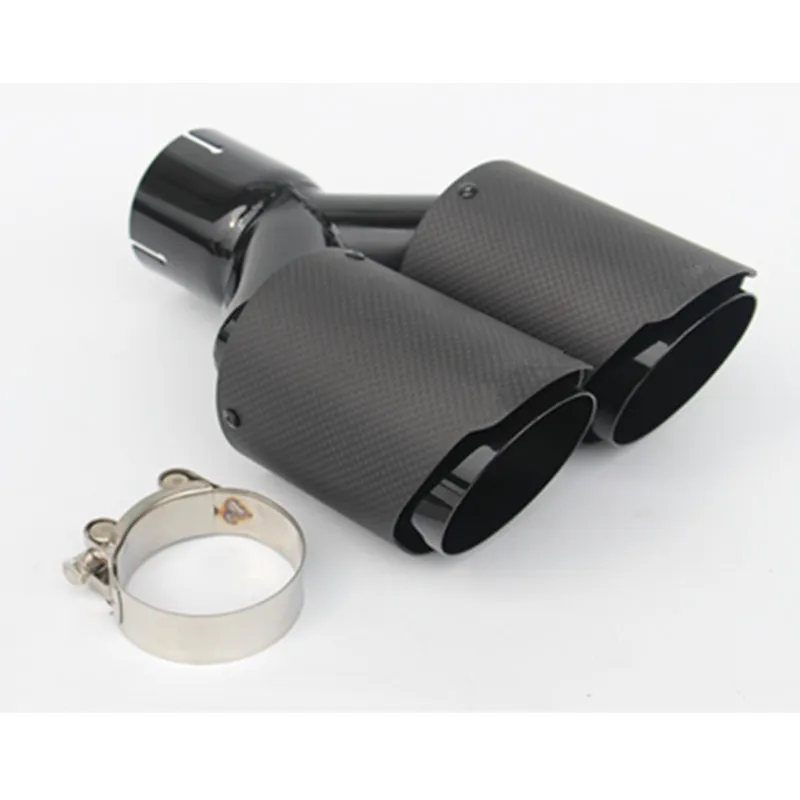 1PCS 63MM IN 89MM OUT Dual carbon fiber + Stainless Steel exhaust tip exhaust pipe muffler Matt Black Exhaust Tip