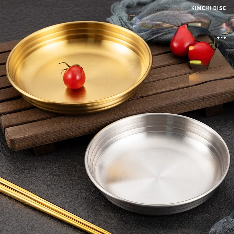 Korean kimchi dish 304 stainless steel flat-bottom small dish silver gold cold dish seasoning dish barbecue restaurant tableware