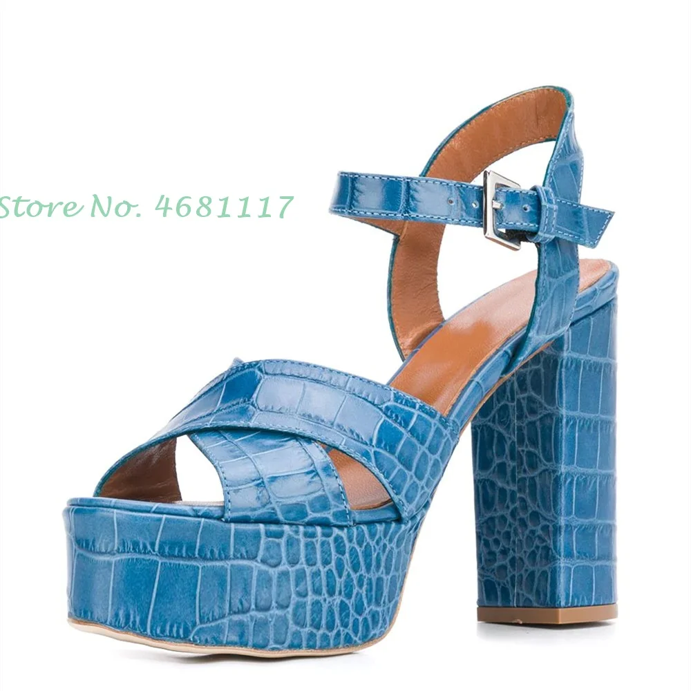 

Snake Pattern Platform Heels Sandals Women Buckle Super High Chunky Heels Open Toe Bare Heel Casaul Summer Design Women Sandals