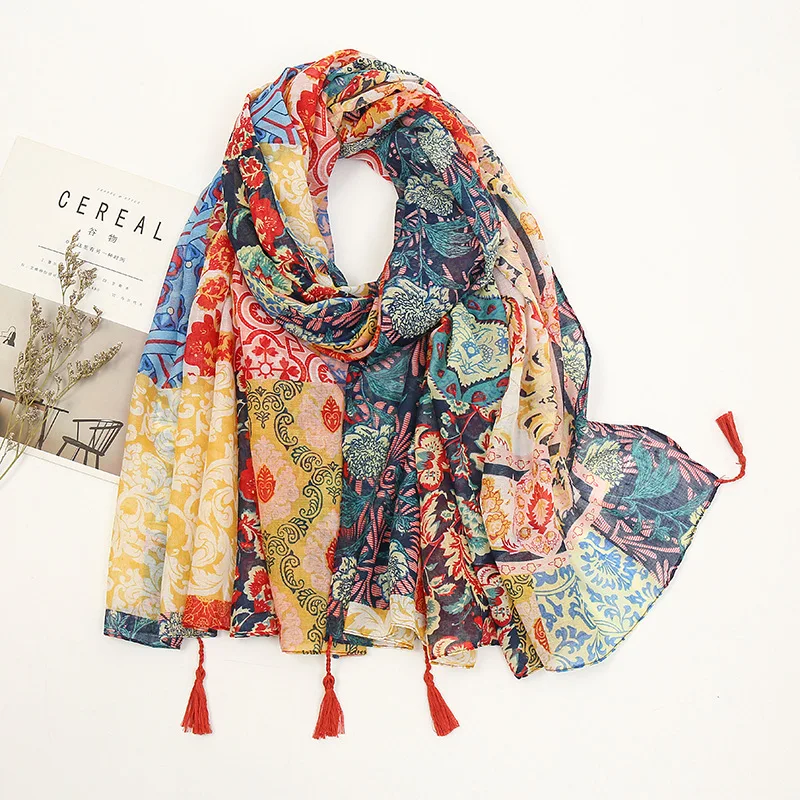 Fashion Design Mooie Bloemen Kwastje Viscose Shawl Sjaal Lady Hoge Kwaliteit Halsdoek Lente Zomer Foulards Moslim Hijab Sjaal