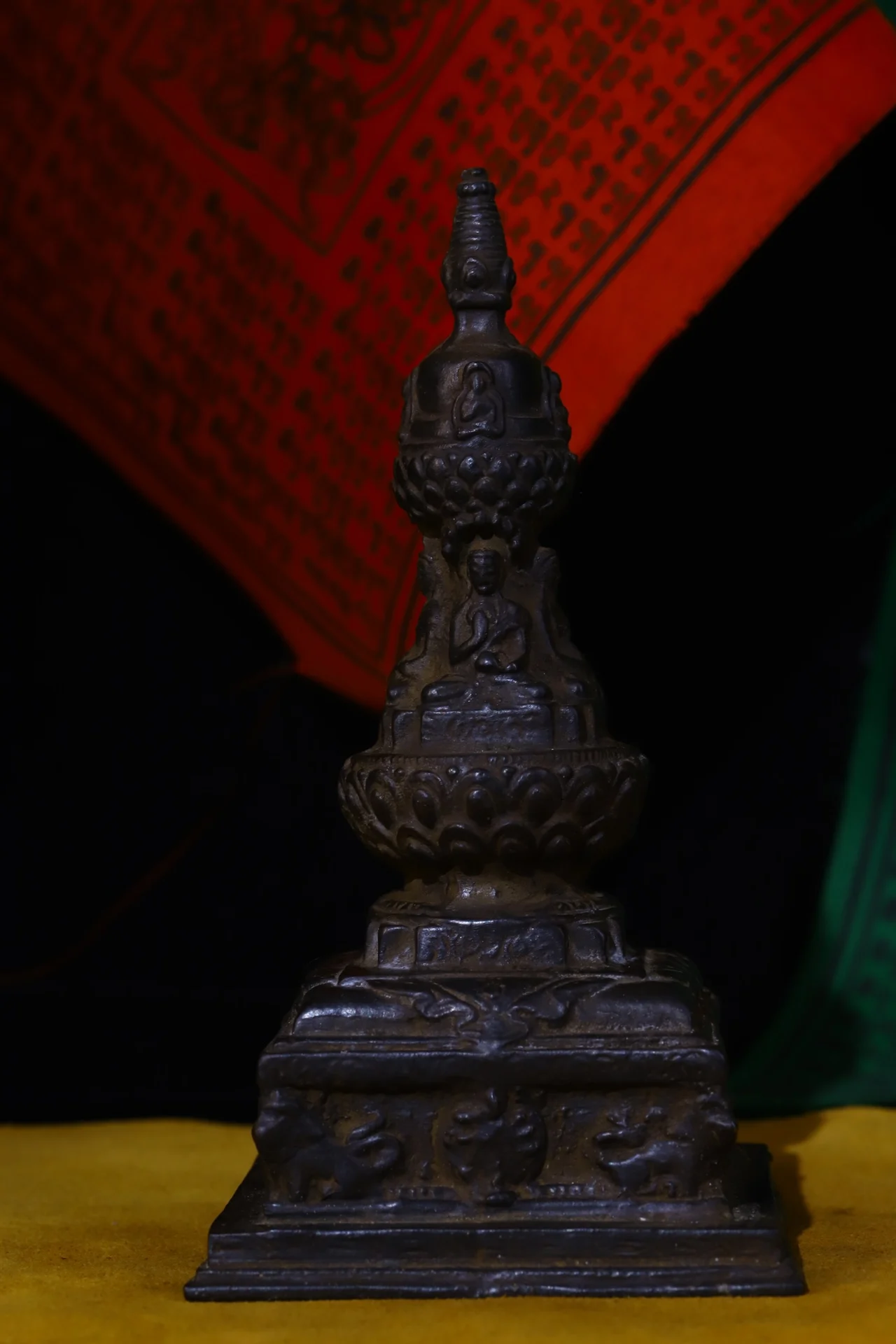 

7"Tibetan Temple Collection Old Bronze Cinnabar Shakyamuni Buddha Stupa pagoda Buddhist temple building Town House Exorcism