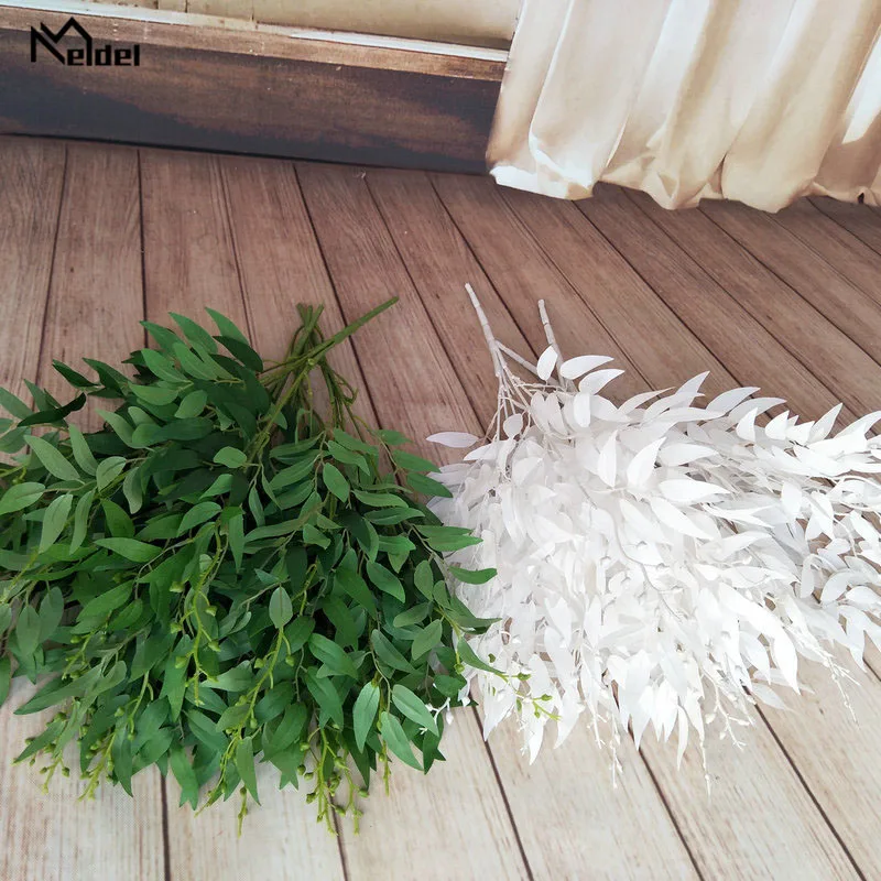 Meldel Wedding Bouquet Decoration Artificial White Flower Plant Silk Flower Home Vase Decor Willow Leaf Green Grass Fake Flowers