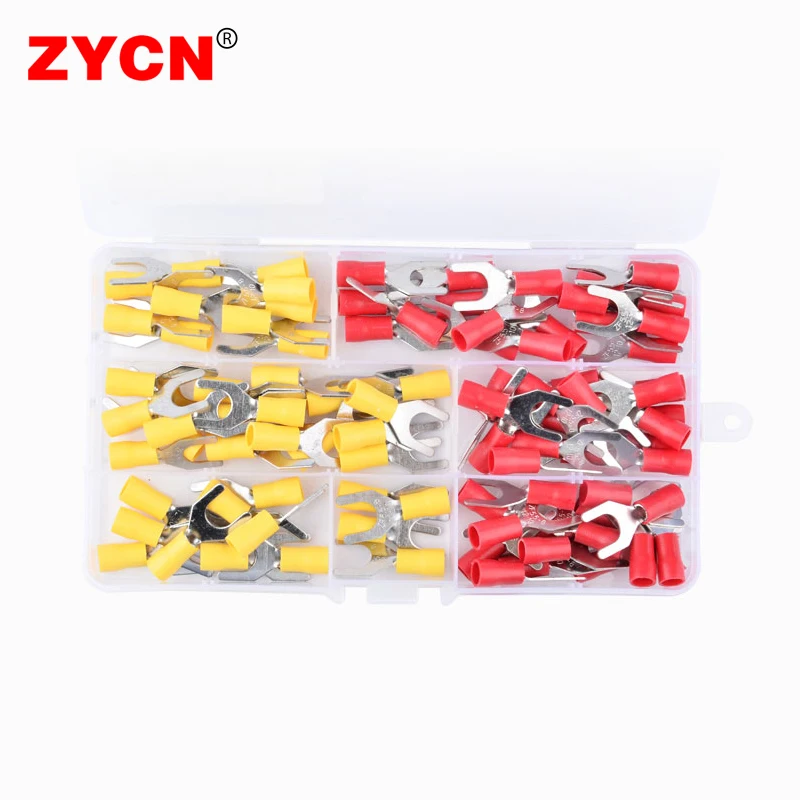 100PCS SV Furcate Pre-Insulating Crimp Connector Pressed Terminals SV5.5-8 Cable Wire Fork Spade Cord Pin End AWG22-10 Copper