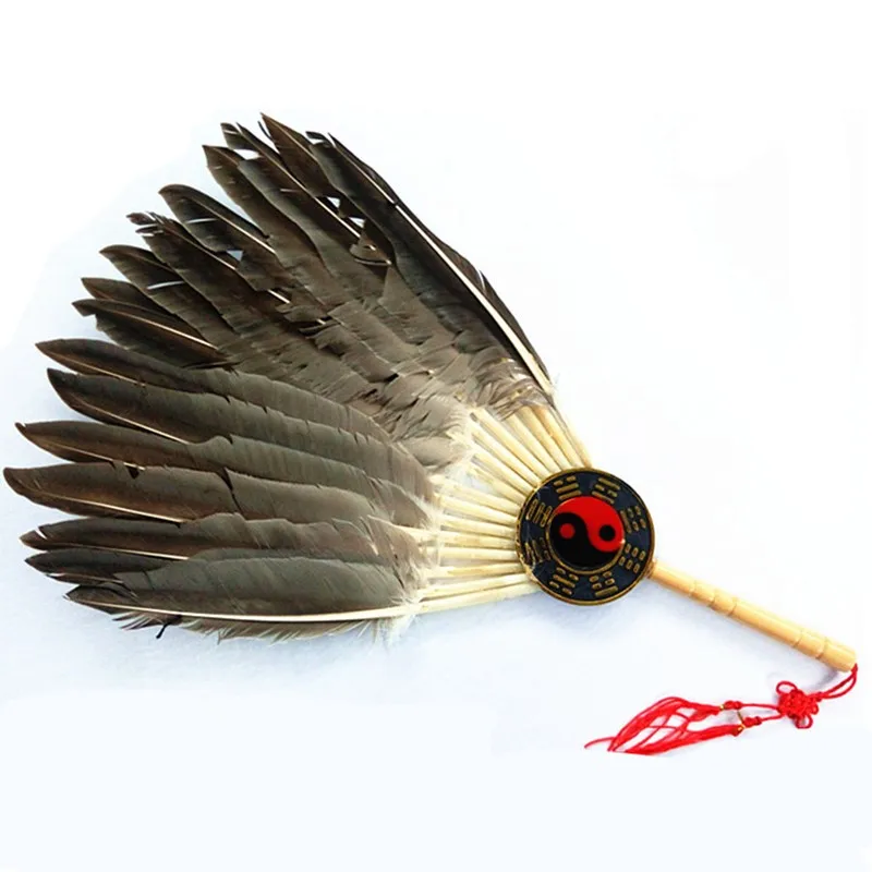 Handmade Ancient Style Folding Feather Fan, Zhuge Liang Feature Fan, Chinese Style, Integrated Lens, Handmade