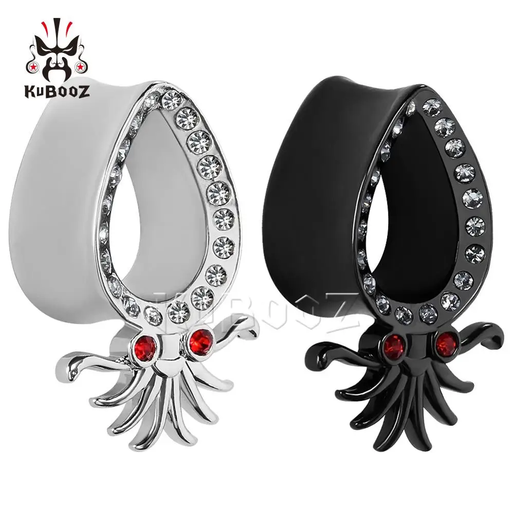 KUBOOZ Fashion Octopus Pattern Ear Piercing Tunnels Strechers Expander Earring Black White Copper Gagues Body Jewelry 2PCS