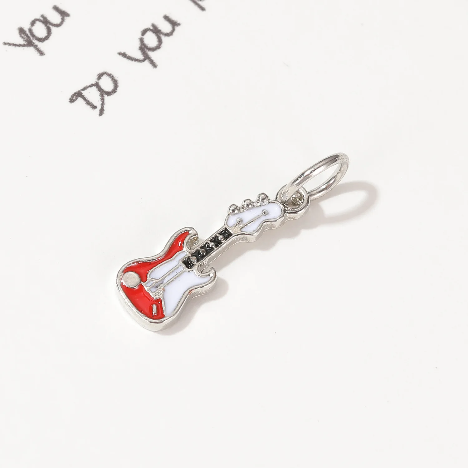 New Original Alloy Bead Music Drum Guitar Dangle Charm Red Dance Enamel Fit Bracelet Bangle DIY Women Jewelry Dropshipping