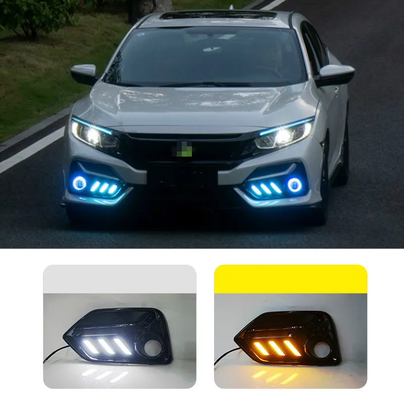 2PCS For Honda CIVIC hatchback 2020 2021 Daytime Running Light LED DRL fog lamp Driving lights Yellow Turn Signal Lamp