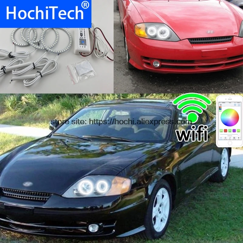 HochiTech Excellent RGB Multi-Color  rings kit car styling for Hyundai Tiburon 2003-2006 angel eyes wifi remote control