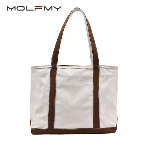 Imagen 2 del producto Bolso de lona Simple para mujer, bolso de hombro con cremallera, correa a rayas a la moda, bolso de compras cuadrado de gran capacidad para mujer 2022