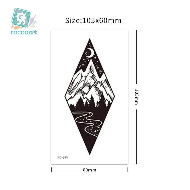 Free Shipping Planet Sun Mountain Pine Tree Temporary Tattoos Sticker Triangle Wave Tattoo Body Art Arm Black Small Fake Tattoo