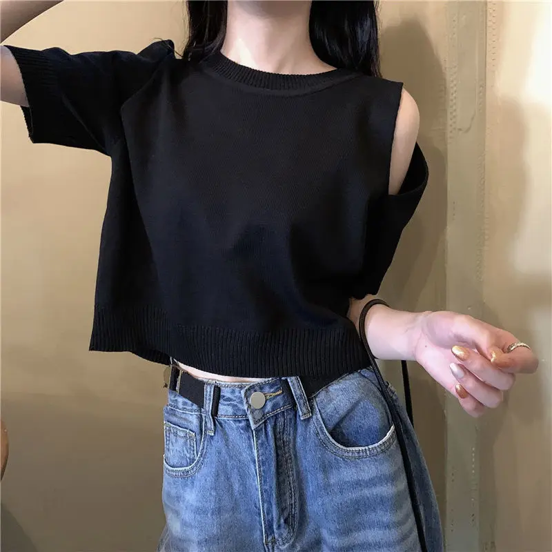 Woman TShirts Summer 2024 Slim Fit Sexy Short Sleeve Knitted Top Women\'s Clothing Crop Top Mujer Camisetas