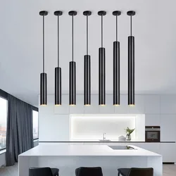 Dimmable LED Pendant Light Long Tube lamp Cylinder Pipe Hanging Lamps Kitchen Island Dining Room Cord Pendant Light Kitchen Lamp