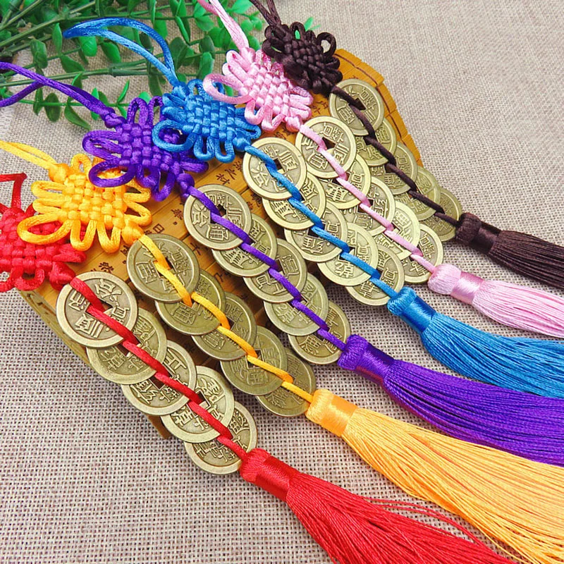 Chinese knot tassels decorative Bronze coin silk tassel fringe garniture diy tassel trim for curtain fringe bag Pendant Decor