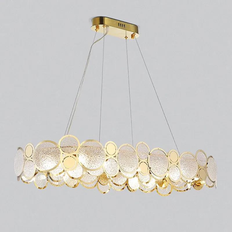 LED Postmodern Glass Iron Gold Round Chandelier Lighting Lustre Suspension Luminaire Lampen For Dinning Room