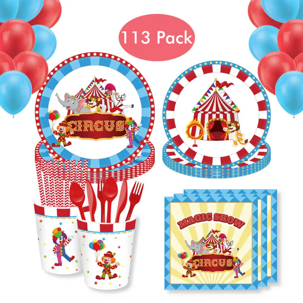 113Pcs Circus theme Birthday Party Decoration Set Animal Party Tableware And Balloons Plates Party Supplies Home decorations