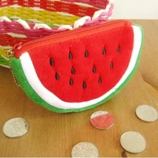 Novelty Kids Watermelon Coin Purse Women Lovely Plush Zipper Coin Wallet Purse Key Bag Fruit Wallet Students Pen Pencil Case Bag