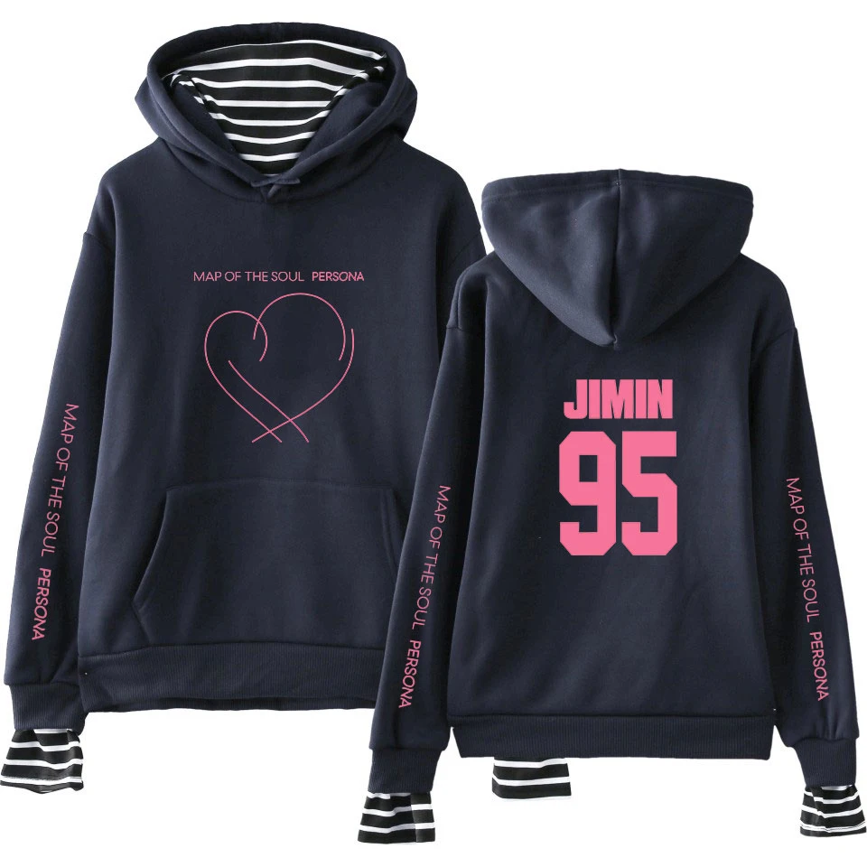 JIMIN J-HOPE JUNG KOOK SUGA New album Map Of The Soul Persona Print Fake Two Pieces Hoodies Women/men Fashion Thin/Fleece Coats