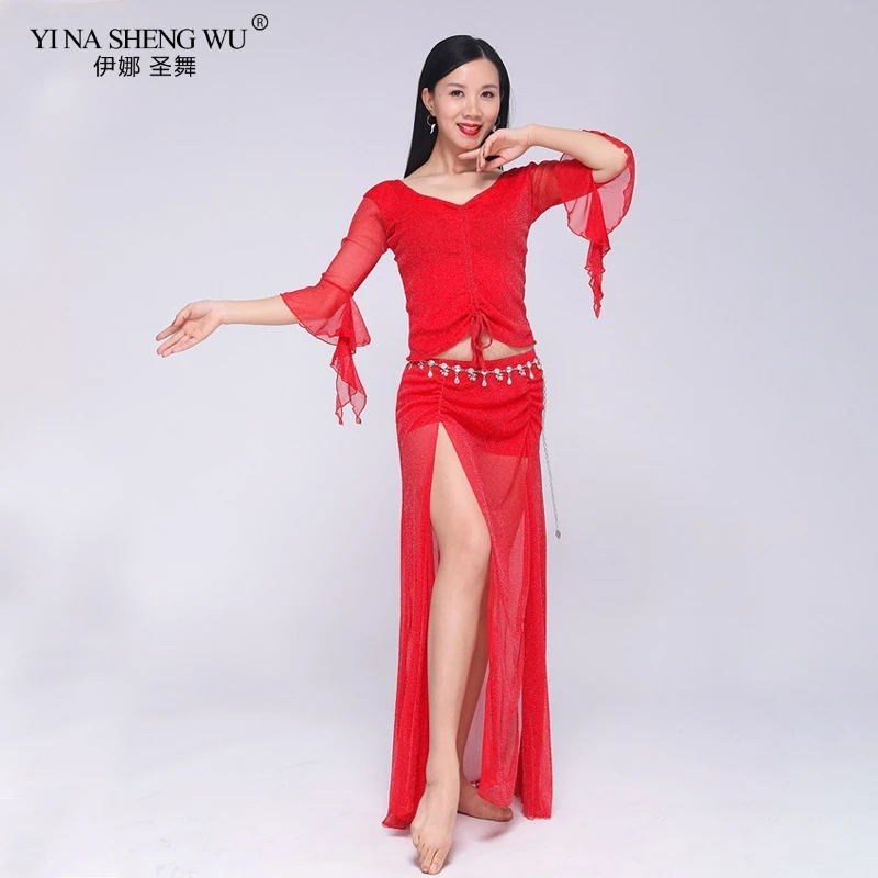 Women Belly Dance costume lady long dress butterfly Half sleeve bellydance Practice clothing top skirt underpants dancewear suit