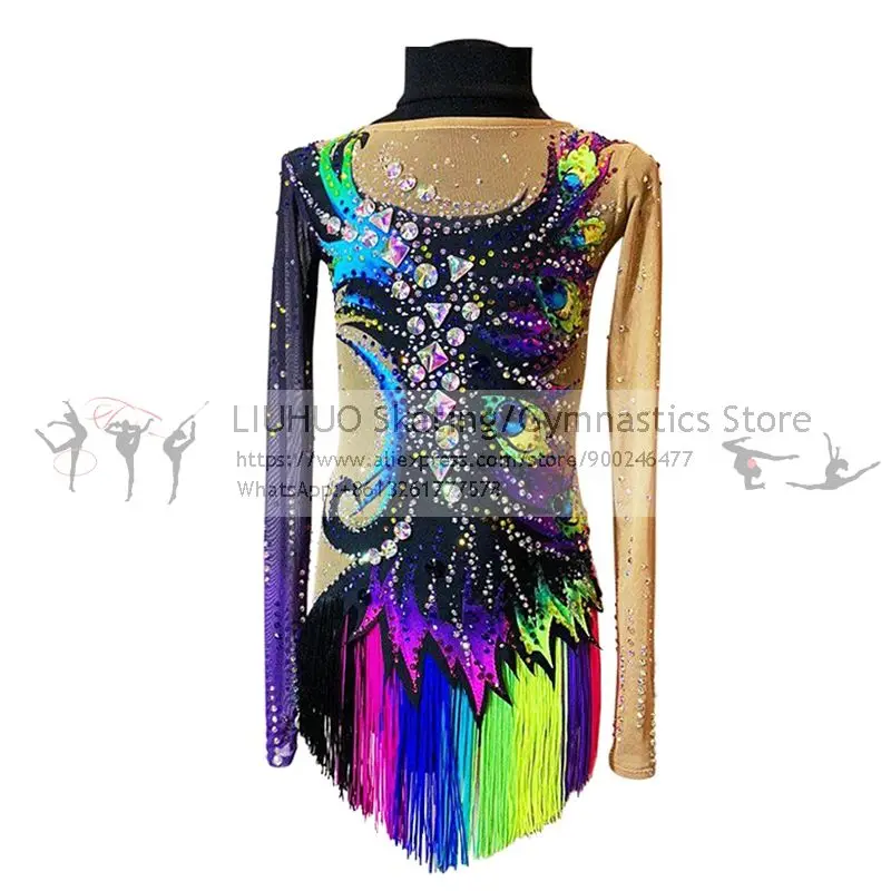 

LIUHUO Figure Skating Dress Women's Girls Colorful Tassels Rhythmic Competition Unitard Ballet Dance Leotard Artistic Costume