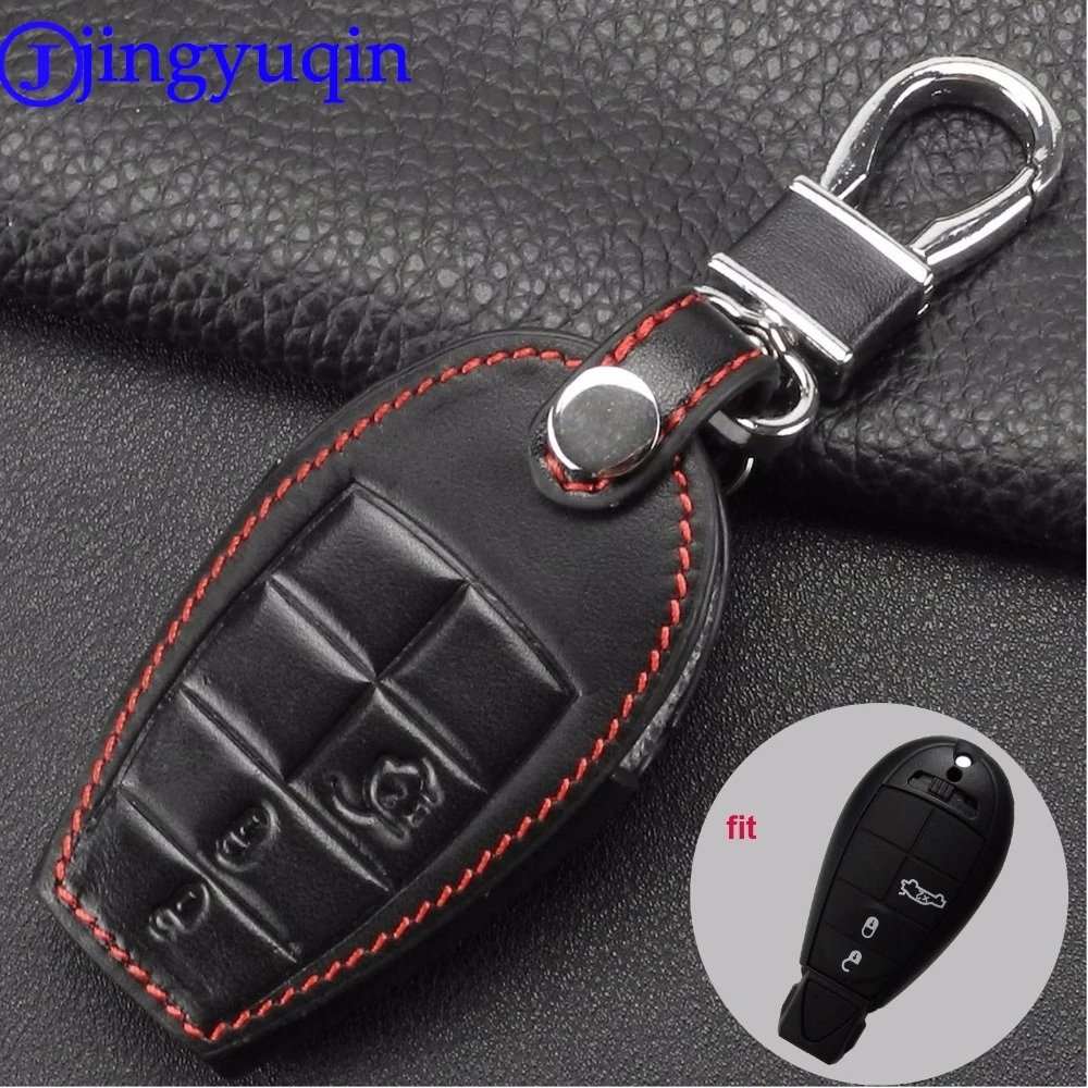 jingyuqin Leather Car Key Cover Fob Cases For Dodge Challenger Charger Magnum Journey Ram Jeep Commander Grand Cherokee Chrysler