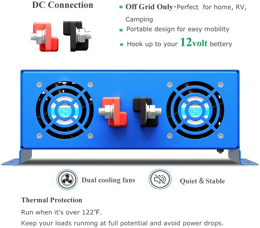 5000W Peak 2500W Pure Sine Wave Solar Inverter 12V 220V Car Power Inverter Converter 24V/60V/48V/72V/96V DC to 120V/230V/240V AC