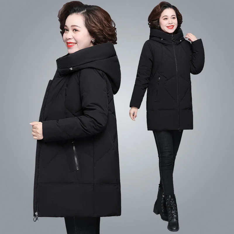 L-5XL Thick Quilted Jacket New Hooded Warm Down Cotton Parkas Women Winter Coat Plus Size Middle Aged Mother Wadded Jackets