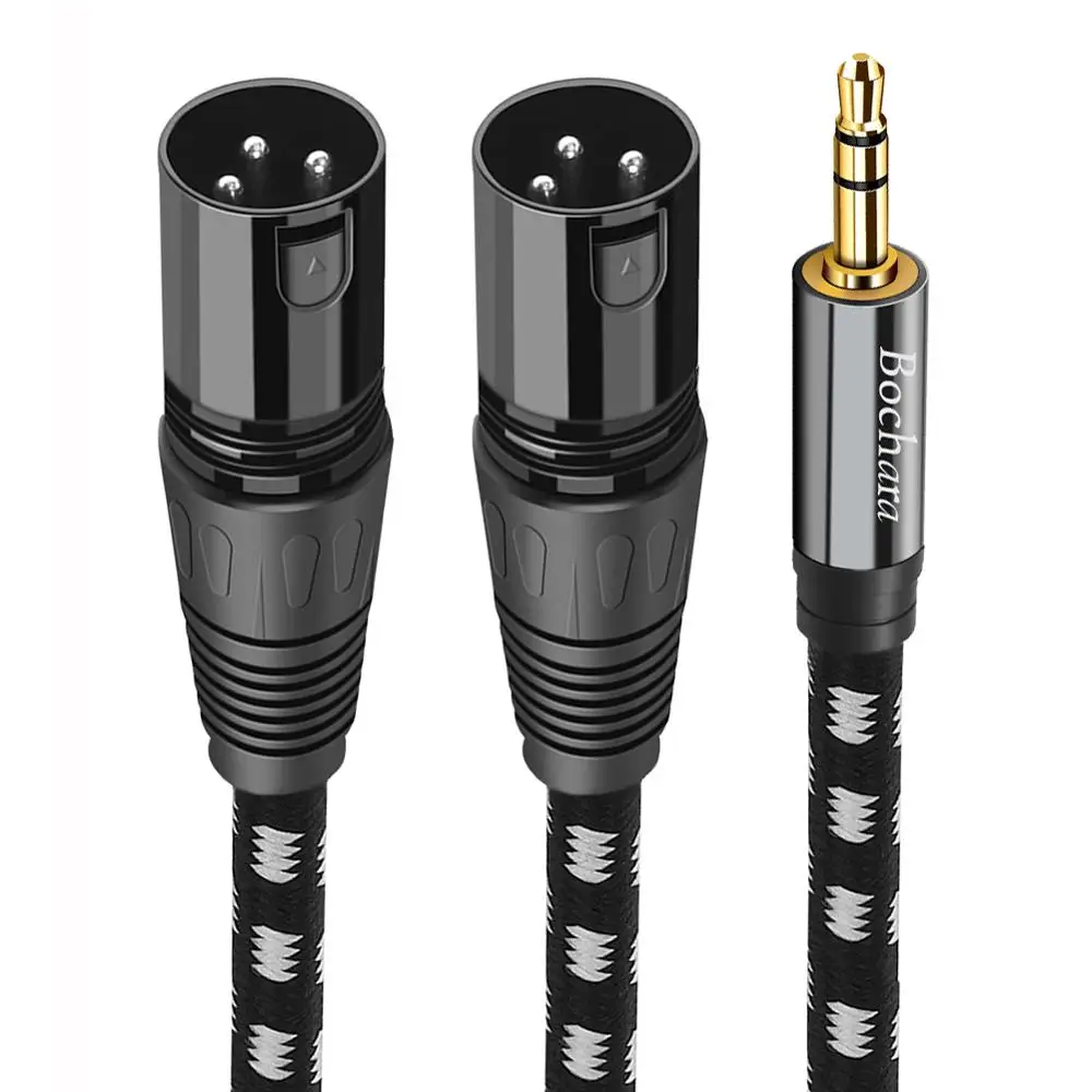 Bochara Braided 3.5mm Stereo Jack Male to Dual XLR Male OFC Aux Audio Cable Foil+Braided Shielded 1.5m 3m 5m