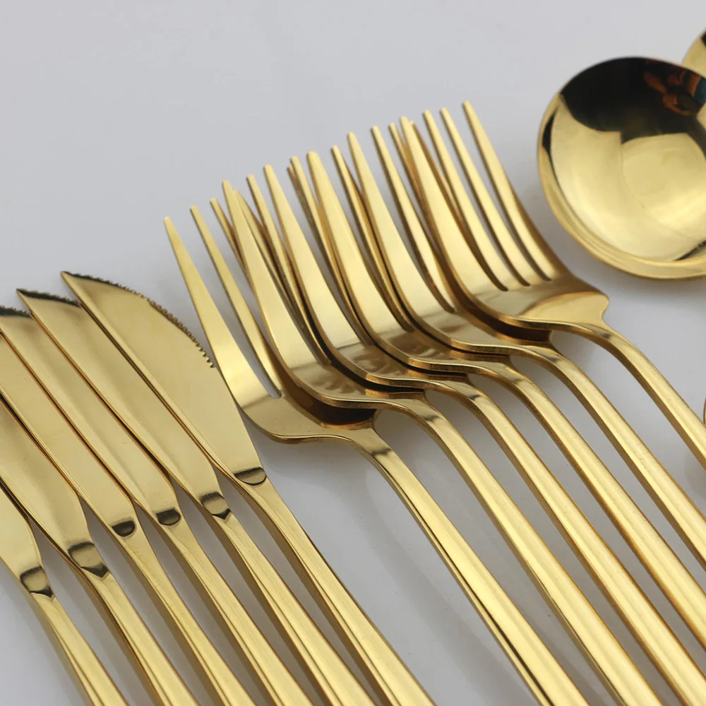 24pcs Gold Dinnerware Set Stainless Steel Tableware Set Knife Fork Spoon Flatware Set Dishwasher Safe Silverware Cutlery Set