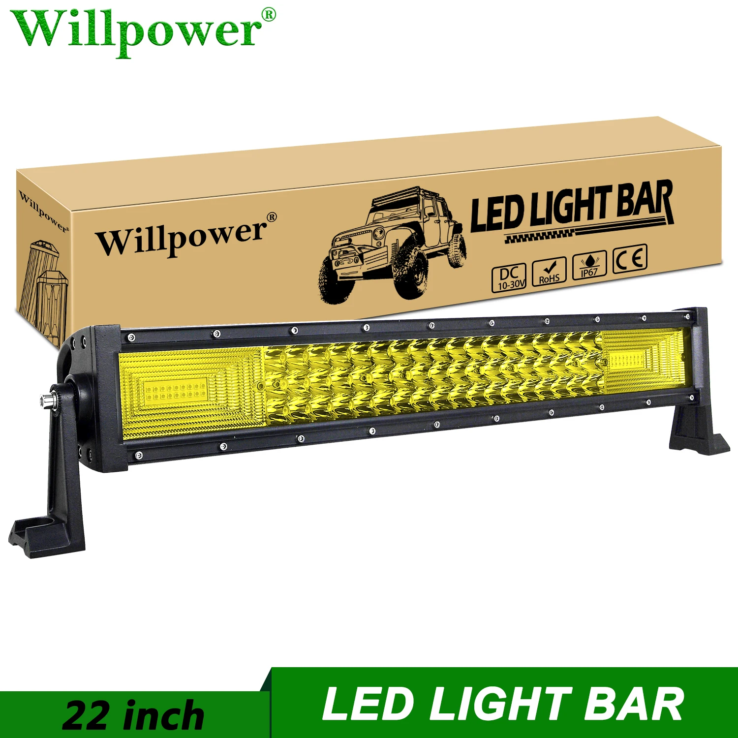 SUV Car 270W 22 inch Yellow LED Light Bar For Jeep Dodge Chevy Pickup 4x4 Truck LED Bar Offroad UTV ATV Driving Fog Lightbar